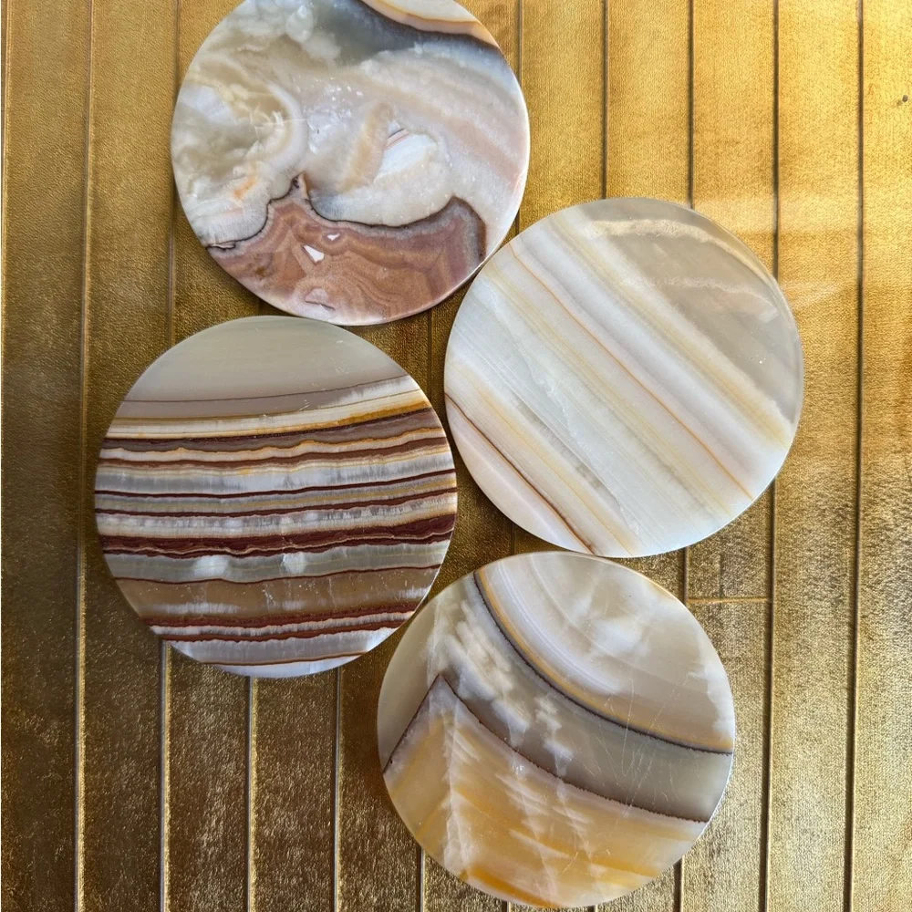 Italian agate marble round MCM coasters x4